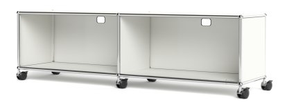 USM Haller TV-/HiFi-Lowboard, Customizable, Pure white RAL 9010, With 2 drop-down doors, With cable entry hole top centre