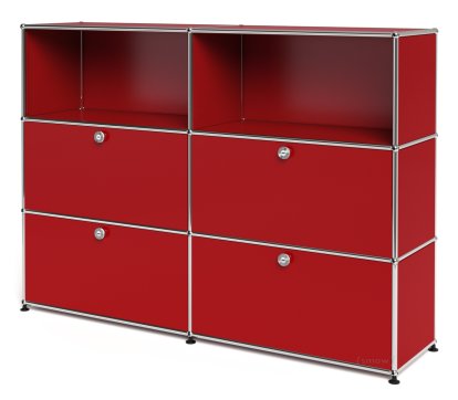 USM Haller Highboard L, Customizable, USM ruby red, Open, With 2 drop-down doors, With 2 drop-down doors