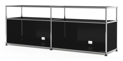 USM Haller Lowboard L with Extension, Customizable, Graphite black RAL 9011, Open, With cable entry hole bottom centre
