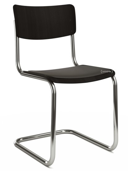S 43 Classic Cantilever Chair, Chrome-plated frame, Stained beech, Black (TP 29), Seat pad with upholstery black, Black plastic glides with felt