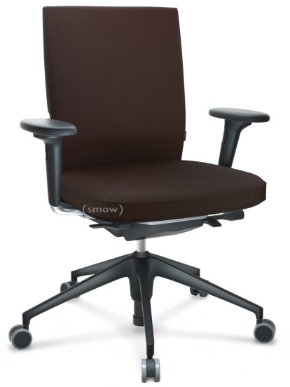 ID Soft, FlowMotion-without tilt mechanism, without seat depth adjustment, With 2D armrests, 5 star foot , basic dark plastic, Basic dark, Seat and back Plano, Brown, Hard castors for carpets
