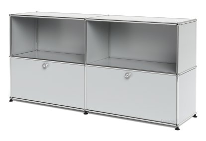 USM Haller Sideboard L, Customizable, Light grey RAL 7035, Open, With 2 drop-down doors