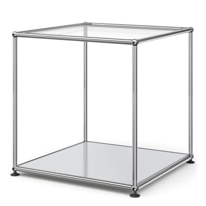 USM Haller High Side Table 50, Upper panel glass, lower panel metal, Light grey RAL 7035