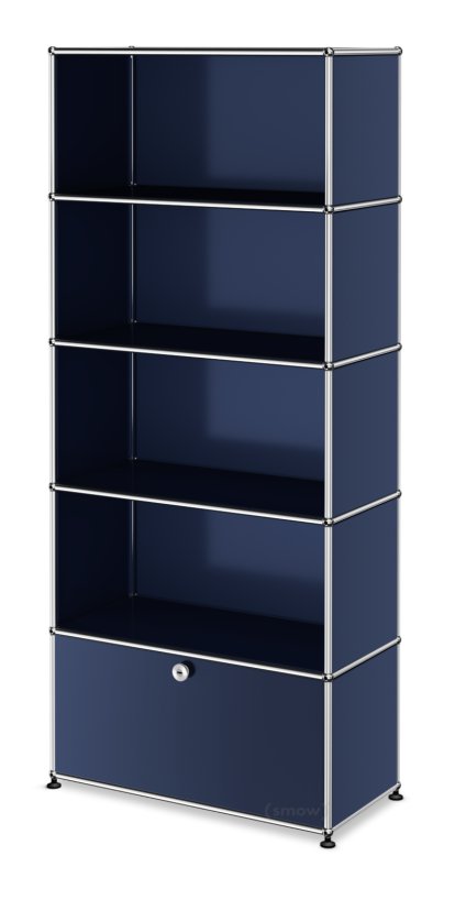 USM Haller Storage Unit M, Customizable, Steel blue RAL 5011, Open, Open, Open, With drop-down door