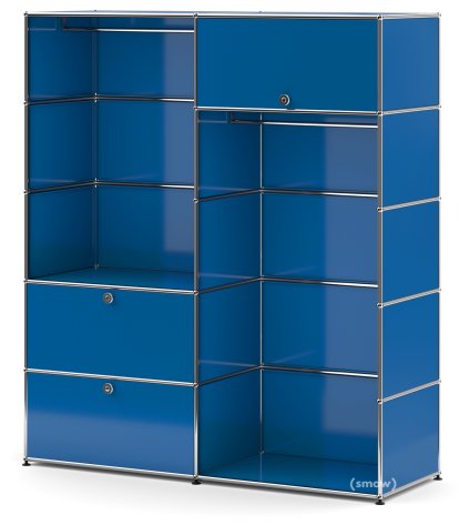 USM Haller Clothes Rack L with 2 Hanging Rails, Gentian blue RAL 5010