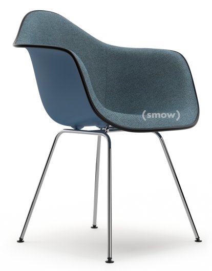 Eames Plastic Armchair DAX, Sea blue, With full upholstery, Ice blue / moor brown, Standard version - 43 cm, Chrome-plated