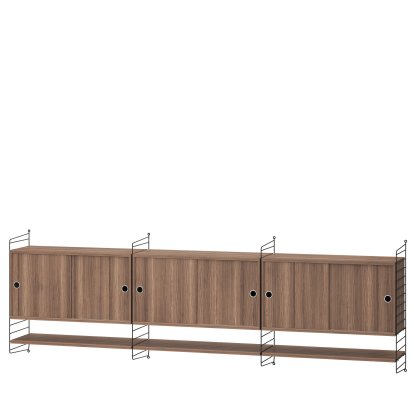String System Wall Shelf with 3 Wall Units, Walnut veneer, Black