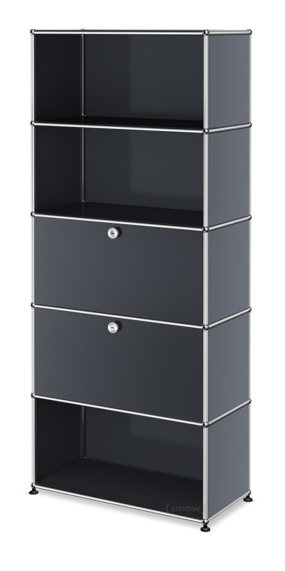 USM Haller Storage Unit M, Customizable, Anthracite RAL 7016, Open, With drop-down door, With drop-down door, Open