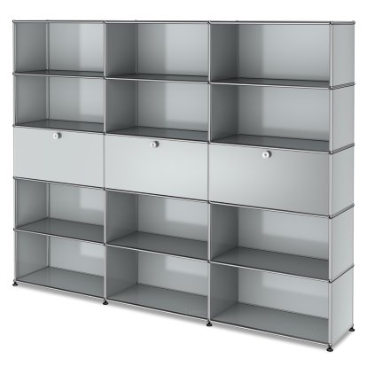 USM Haller Storage Unit XL, Customizable, Light grey RAL 7035, Open, With 3 drop-down doors, Open, Open