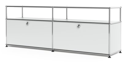 USM Haller Lowboard L with Extension, Customizable, USM matte silver, With 2 drop-down doors, With cable entry hole bottom centre