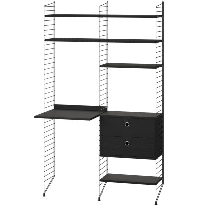 String System Floor Shelf with Desk and Storage, Shelves black ash, panels black
