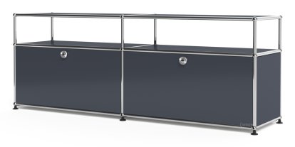 USM Haller Lowboard L with Extension, Customizable, Anthracite RAL 7016, With 2 drop-down doors, Without cable entry hole