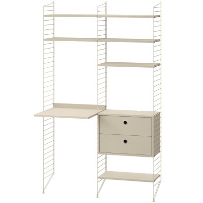 String System Floor Shelf with Desk and Storage, Beige lacquered