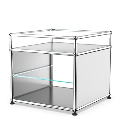 USM Haller Side Table with Extension and Glass Divider Shelf, USM matte silver