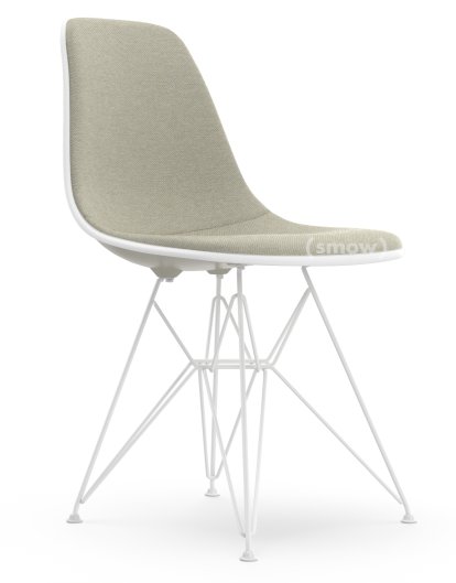 Eames Plastic Side Chair DSR, Pebble, With full upholstery, Warm grey / ivory, Standard version - 43 cm, Coated white