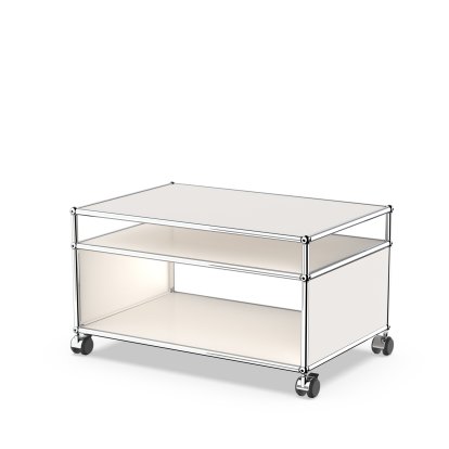 USM Haller Side Table with Extension and Castors, Pure white RAL 9010, Soft castors for hard floor surfaces