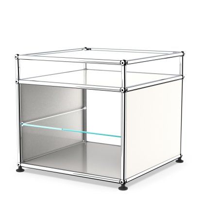 USM Haller Side Table with Extension and Glass Divider Shelf, Pure white RAL 9010