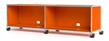 USM Haller TV-/HiFi-Lowboard, Customizable, Pure orange RAL 2004, With 2 drop-down doors, With cable entry hole bottom centre