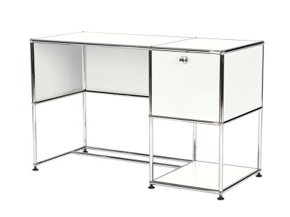 USM Haller Home Office Desk, Pure white RAL 9010, With cable entry hole, bottom left
