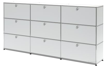 USM Haller Highboard XL, Customizable, USM matte silver, With 3 drop-down doors, With 3 drop-down doors, With 3 drop-down doors