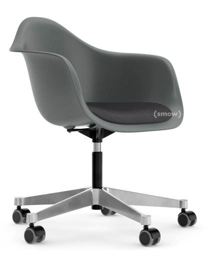Eames Plastic Armchair PACC, Granite grey, With seat upholstery, Dark grey