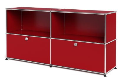 USM Haller Sideboard L, Customizable, USM ruby red, Open, With 2 drop-down doors