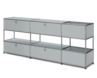 USM Haller Kids Sideboard L with storage boxes, Self-coloured, USM matte silver, With drop-down doors