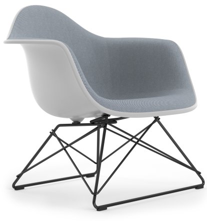 Eames Plastic Armchair LAR, Cotton white, Full upholstery dark blue / ivory, Coated basic dark