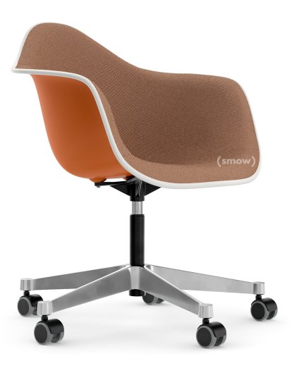 Eames Plastic Armchair PACC, Rusty orange, With full upholstery, Cognac / ivory