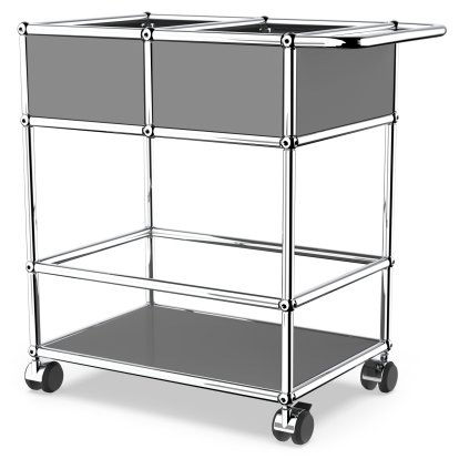USM Haller Bar Trolley with Divider, Mid grey RAL 7005, Soft castors for hard floor surfaces