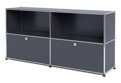 USM Haller Sideboard L, Customizable, Anthracite RAL 7016, Open, With 2 drop-down doors