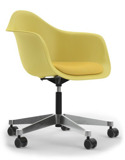 Eames Plastic Armchair PACC, Citron, With seat upholstery, Yellow / ivory