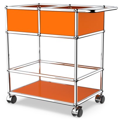 USM Haller Bar Trolley with Divider, Pure orange RAL 2004, Soft castors for hard floor surfaces