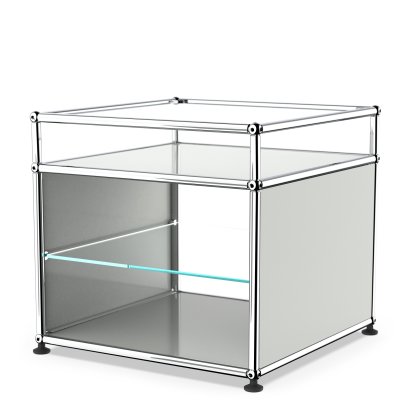 USM Haller Side Table with Extension and Glass Divider Shelf, Light grey RAL 7035