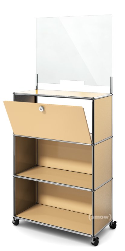 USM Haller Counter M with Security Screen and Hatch, USM beige, With castors