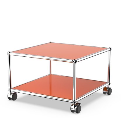 USM Haller Side Table with Castors, Pure orange RAL 2004, Soft castors for hard floor surfaces